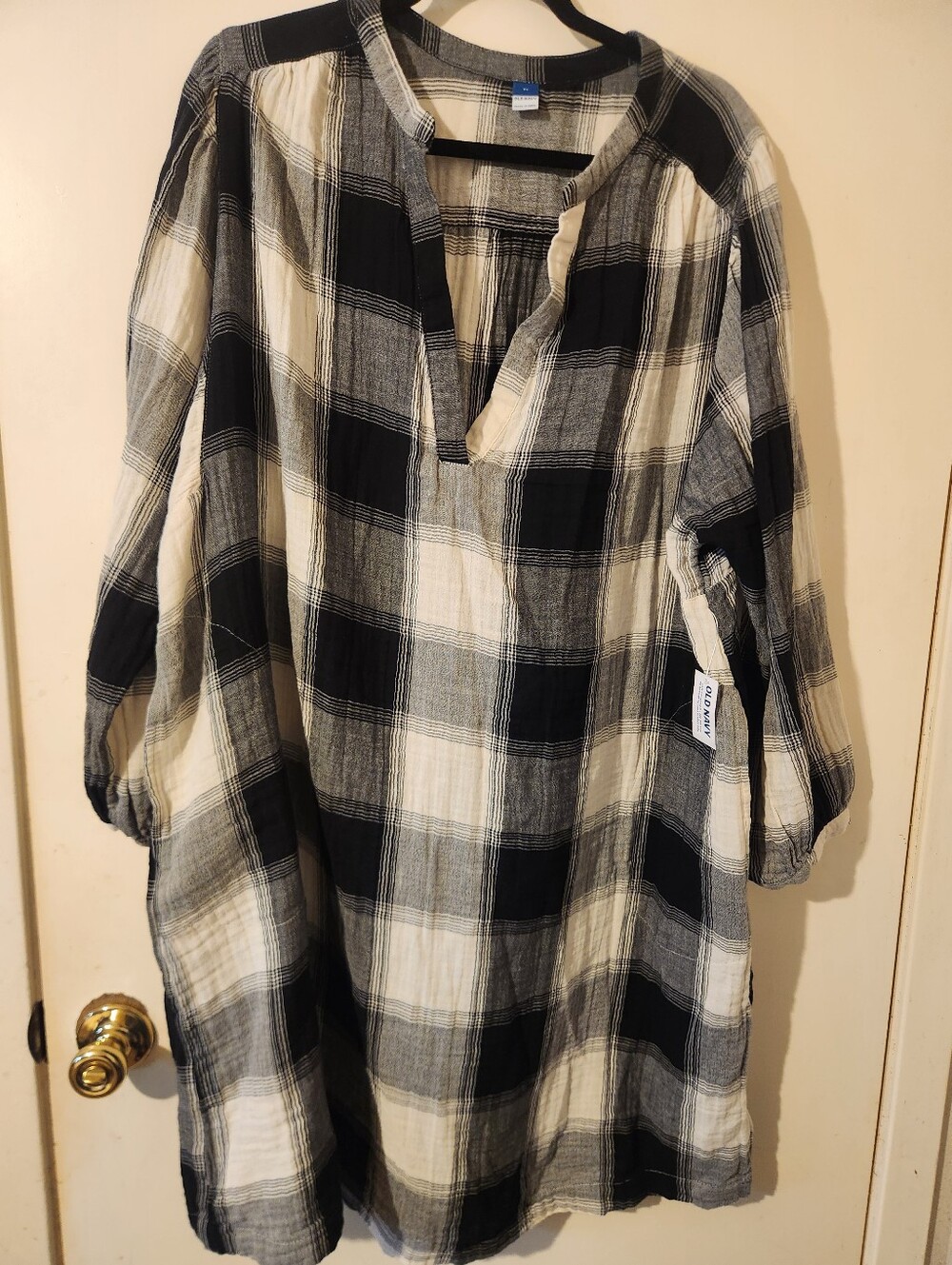 Old Navy Women's Black Cream Plaid Relaxed Pull Over Dress Sz 2X
